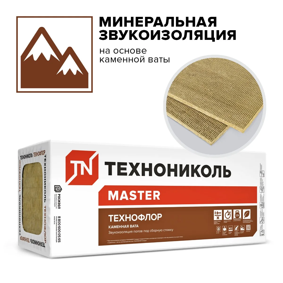 Звукоизоляция ТЕХНОФЛОР СТАНДАРТ, 1200х600х40 мм, (6 плит, 4,32 кв.м)