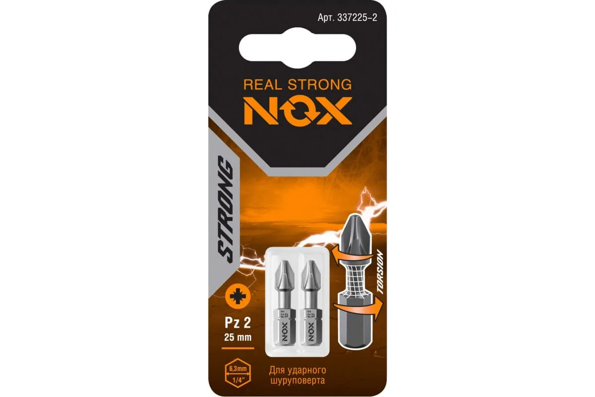 Бита торсионная Nox Strong Pz2х25мм C6,3 2 штуки карта (337225-2)