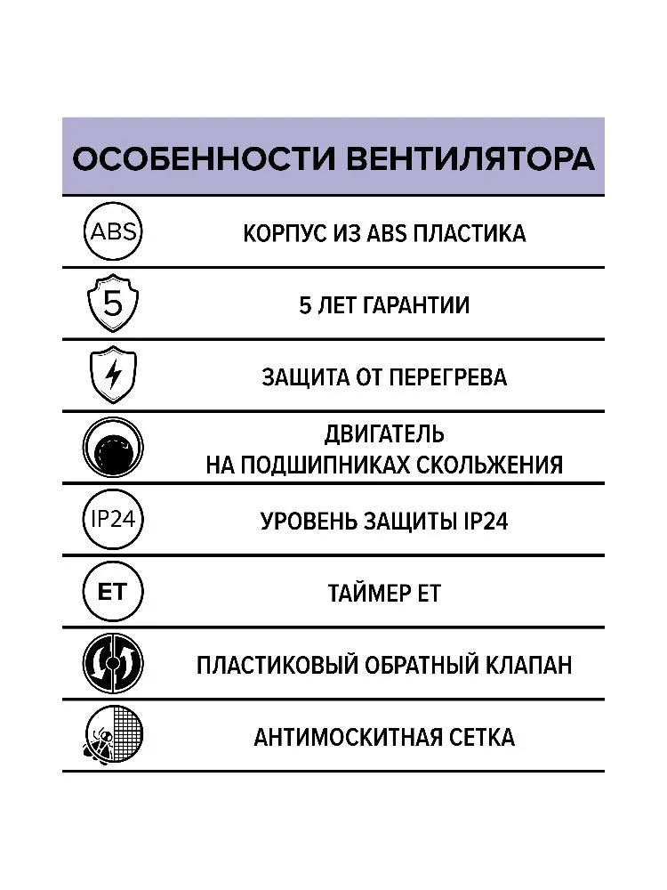 Вентилятор вытяжной E D100 сетка обратный клапан ET ERA