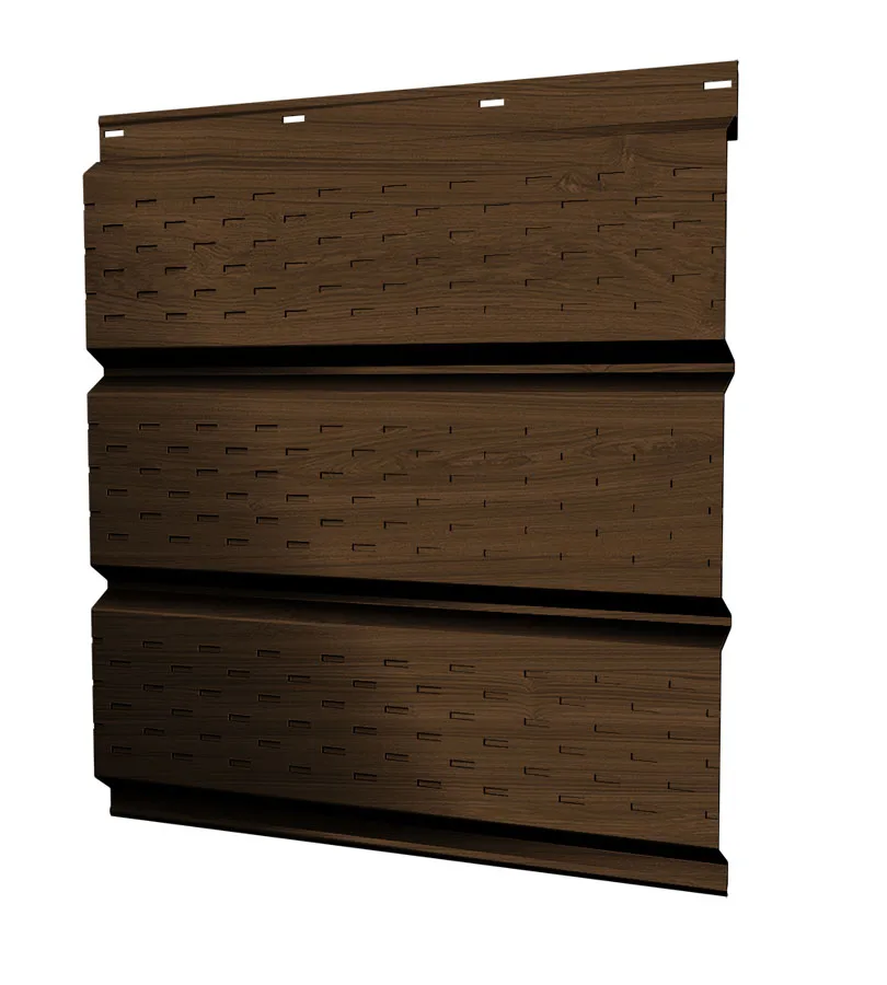 Софит металлический полная перфорация 0,45 Print Elite с пленкой Choco Wood TwinColor