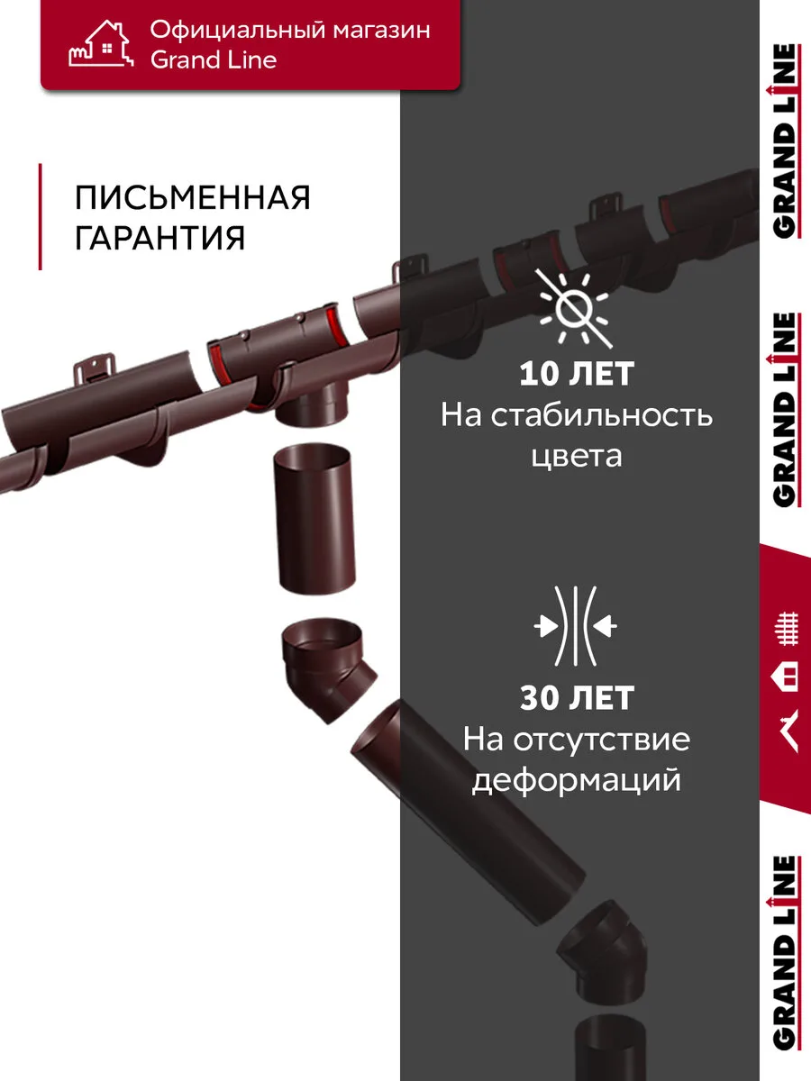 Комплект Водосточной системы Классика 120мм ПВХ Grand Line 9м/3м RAL 8017 шоколад