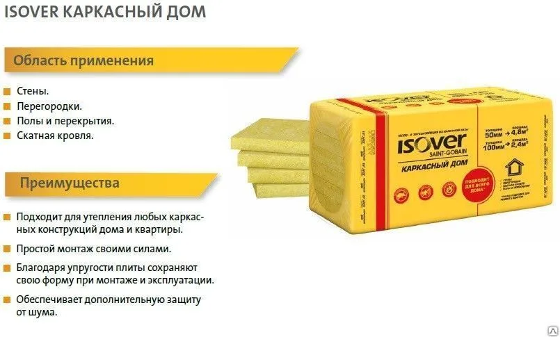 Утеплитель Vetonit (ISOVER) Каркасный Дом 50х600х1000 мм