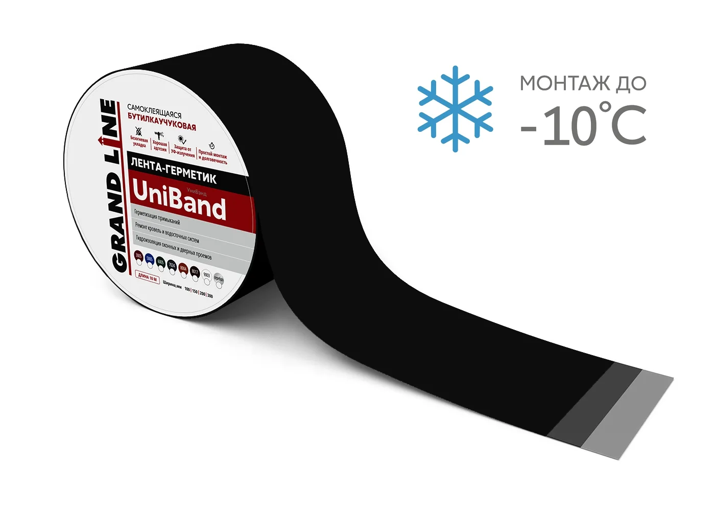 Герметизирующая лента Grand Line UniBand самоклеящаяся RAL9005 черный 10м*10см