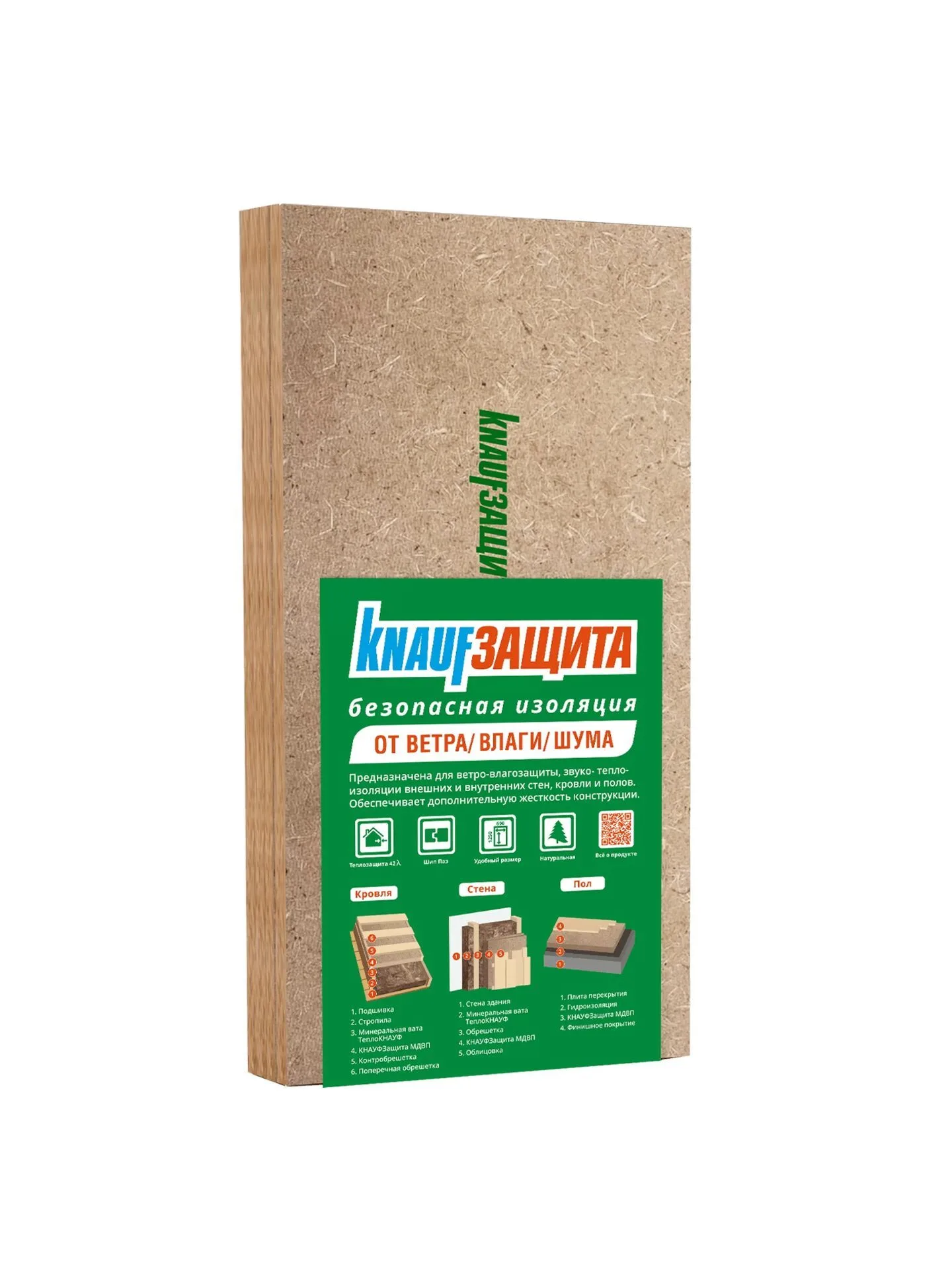 Древесная изоляция KNAUFЗащита 22x600x1250 мм / 3 м2 / 4 плиты