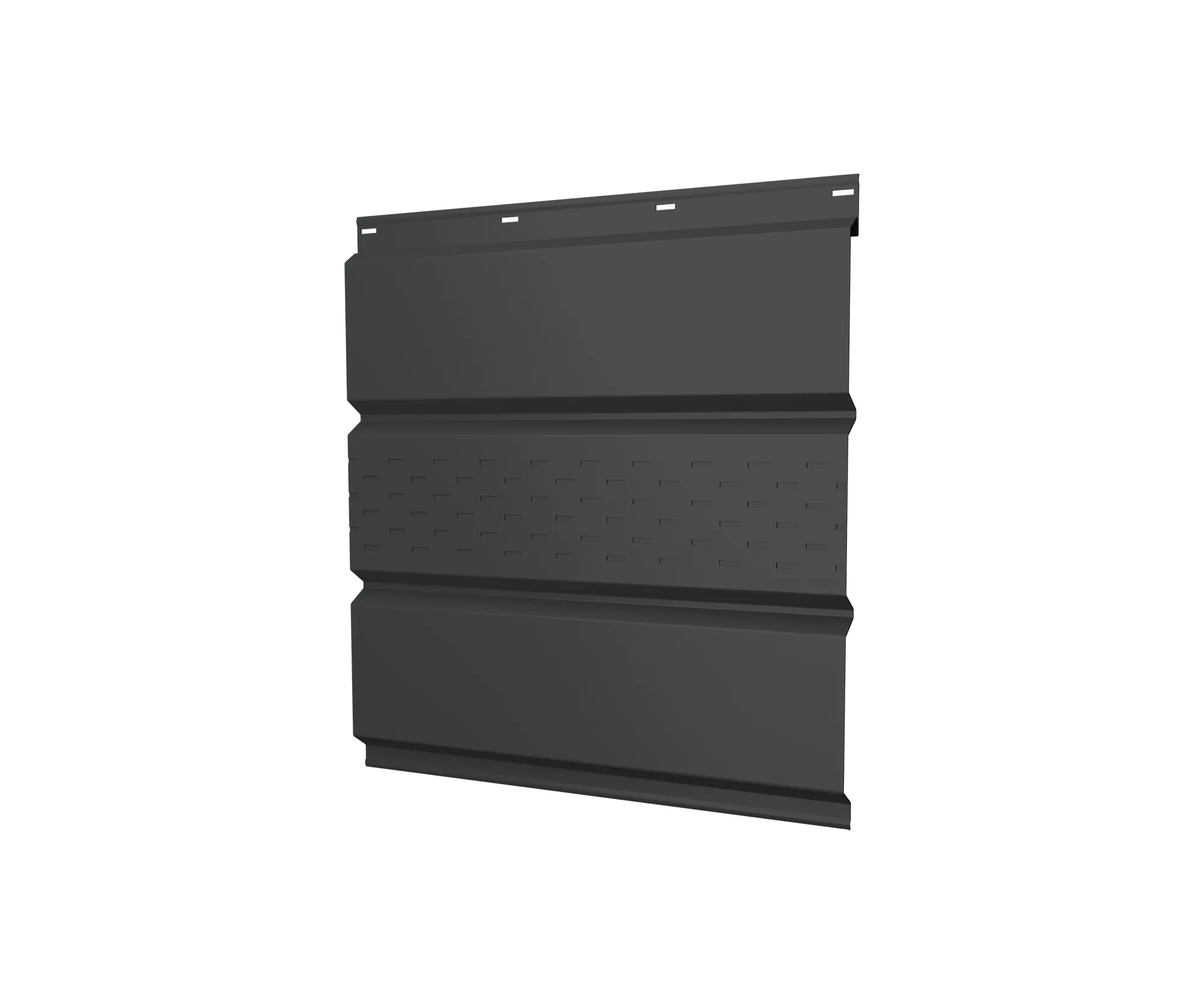 Софит металлический центральная перфорация 0,5 GreenCoat Pural BT, matt с пленкой RR2H3 (RAL 7016 антрацитово-серый)