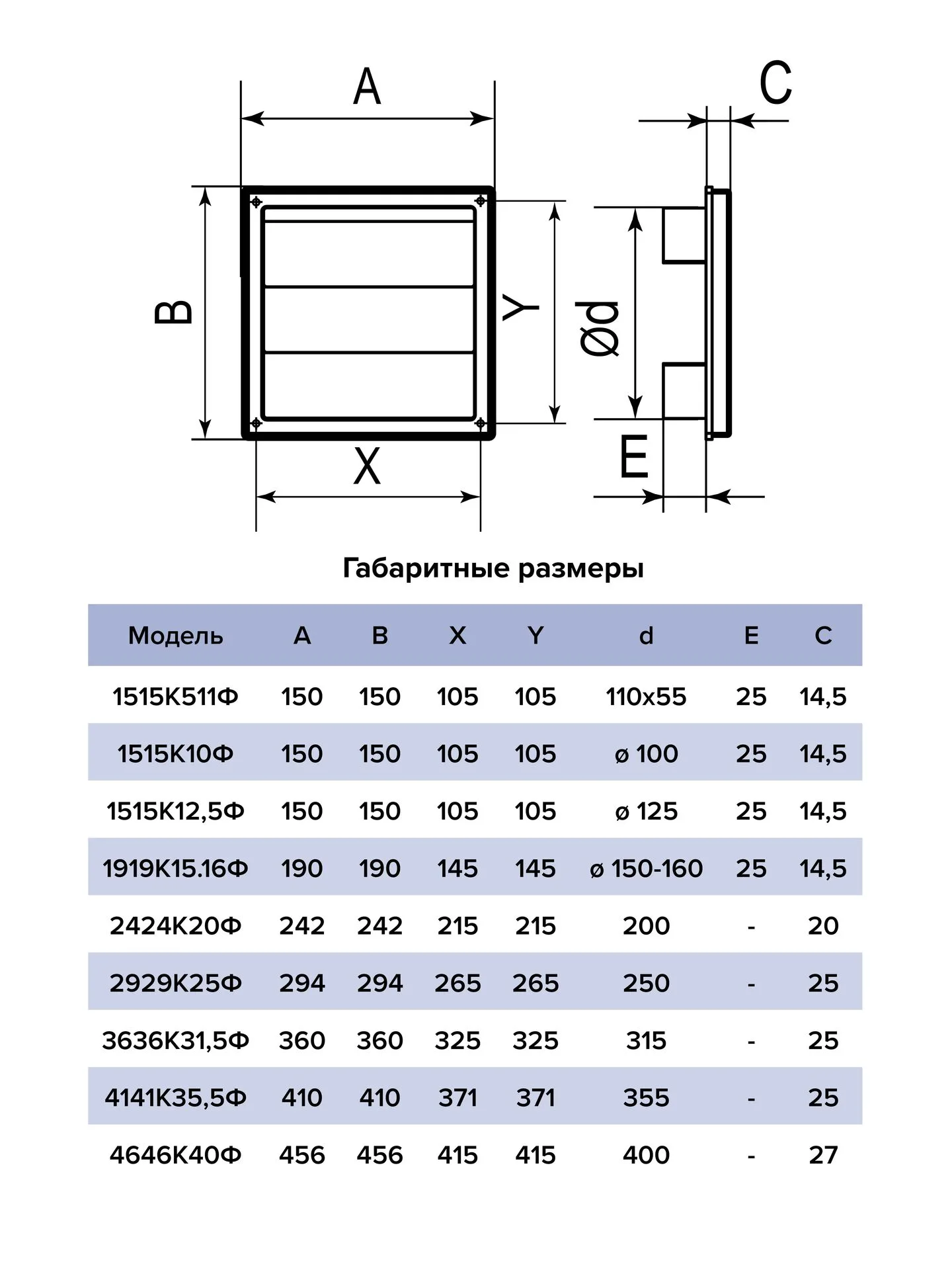 Выход стенной КФ фланец D100 жалюзи 150x150 ASA ERA