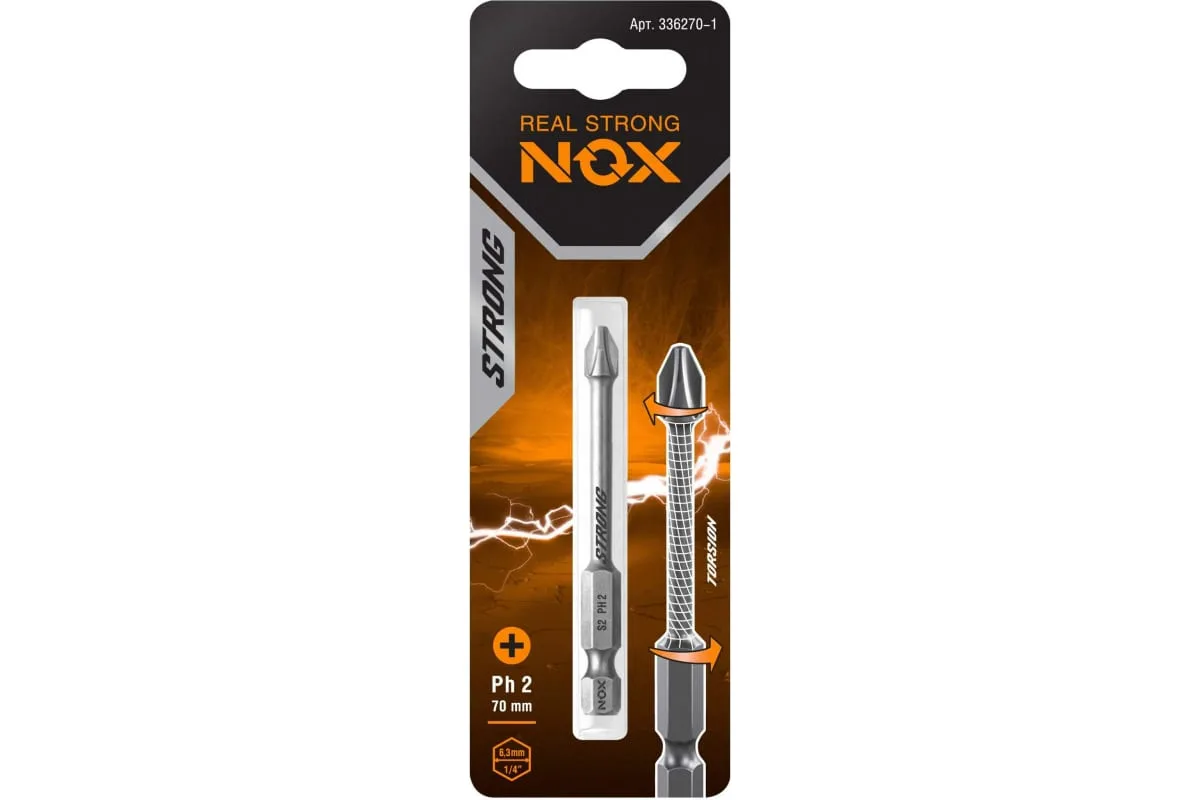 Бита торсионная Nox Strong Ph2х70мм E6,3 1 штука карта (336270-1)