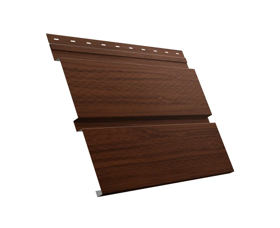 Софит металлический Квадро Брус с перфорацией 0,45 Print Elite с пленкой Choco Wood TwinColor