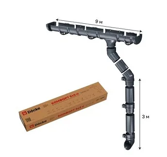 Комплекты пластиковых водостоков Комфорт 9x3 м Серый, (RAL 7024) Döcke