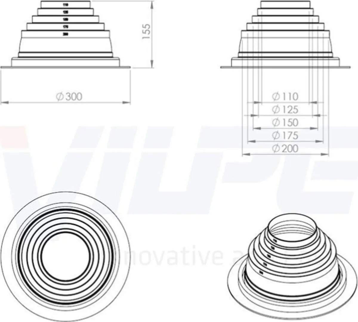 Уплотнитель резиновый Vilpe Roofseal 3 комплект (110-200) для металлических кровель