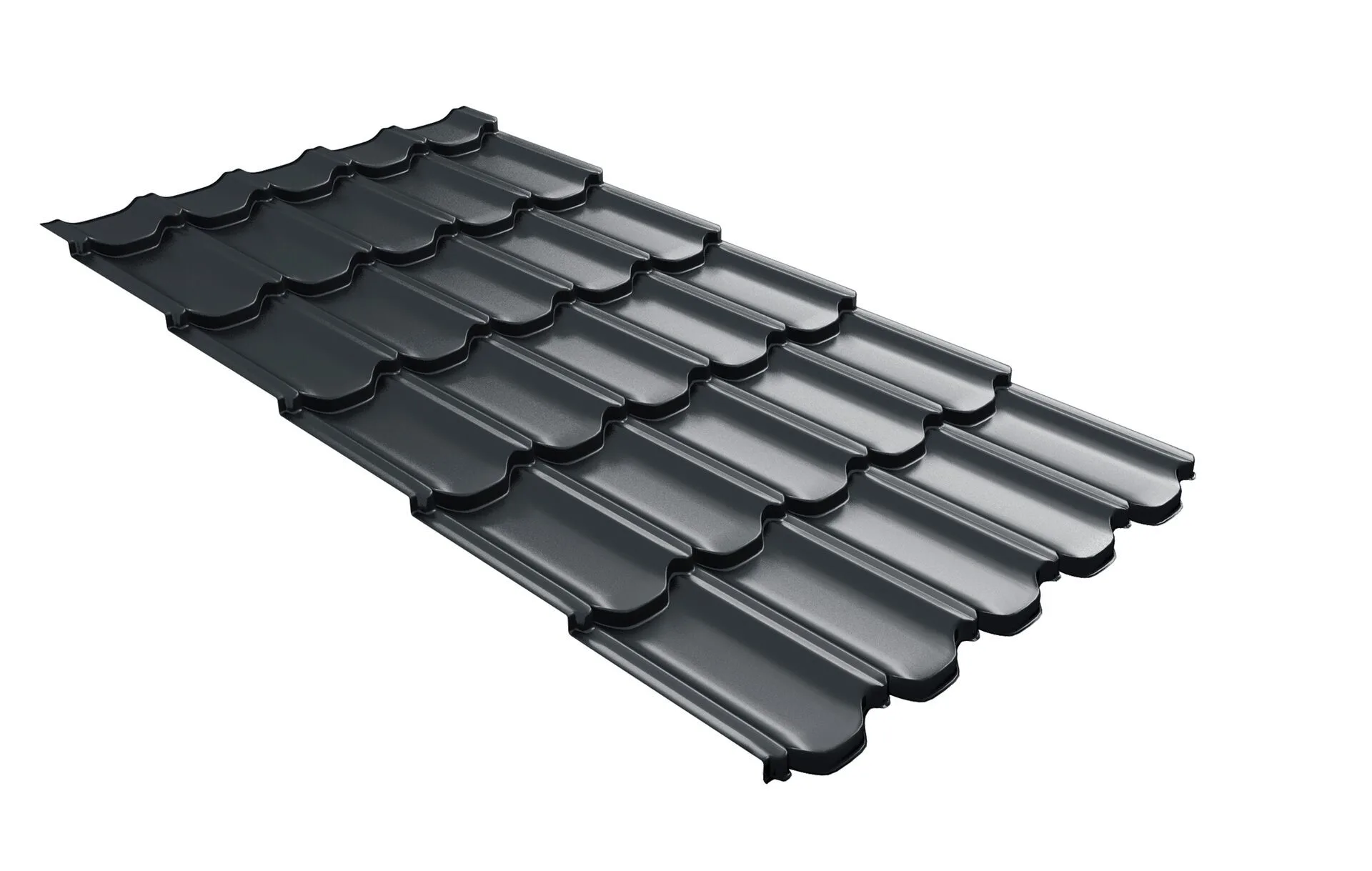 Металлочерепица квинта плюс Grand Line c 3D резом 0,5 Satin Matt RAL 7016 антрацитово-серый