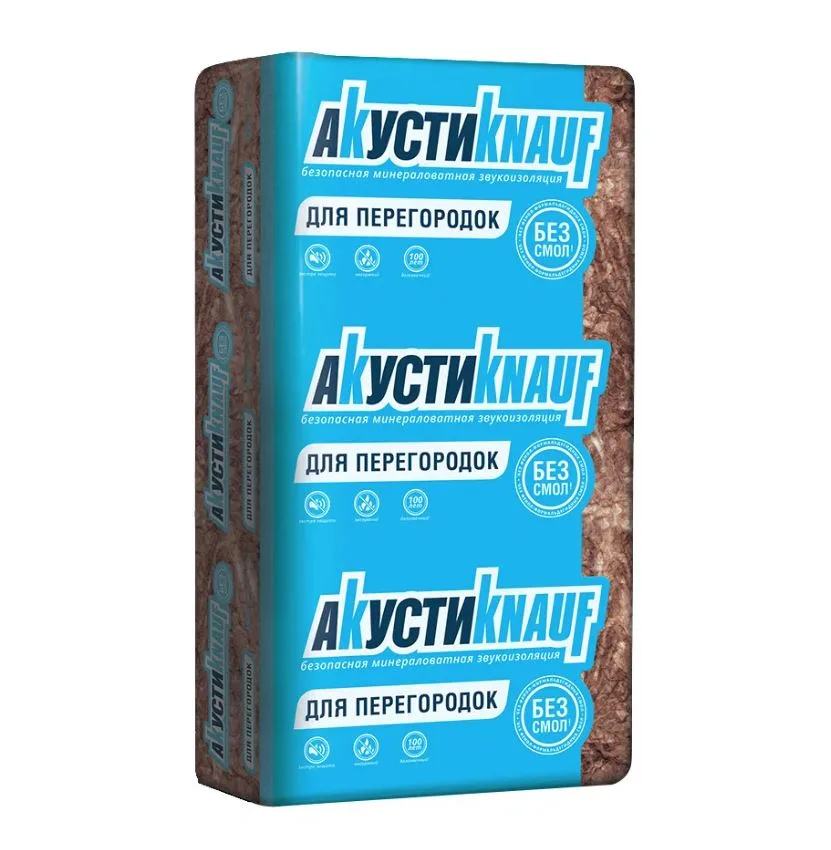 Звукоизоляция АкустиKNAUF для тишины в квартире 100х610х1230 мм / 6 м2 / 8 плит