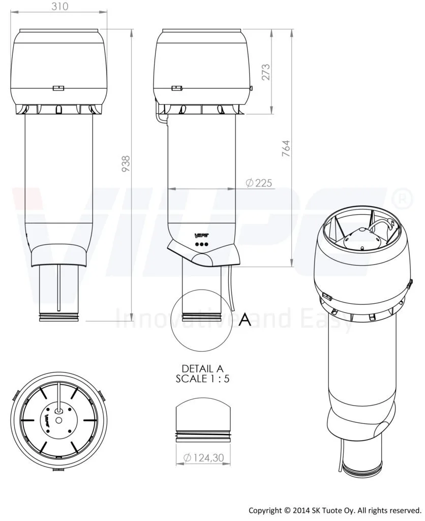 Вентилятор Vilpe Е190 P 125/700 серый