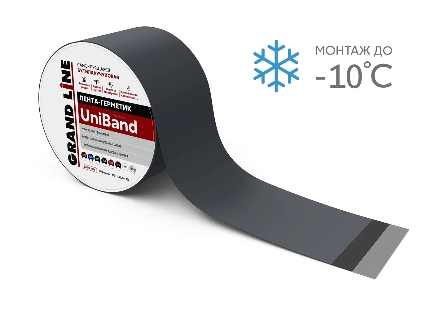 Герметизирующая лента Grand Line UniBand самоклеящаяся RAL 7024 темно-серая 10м*10см