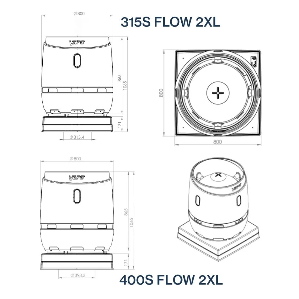 Выход вентиляционный Vilpe Flow 400S 2XL с основанием 724x724 серый