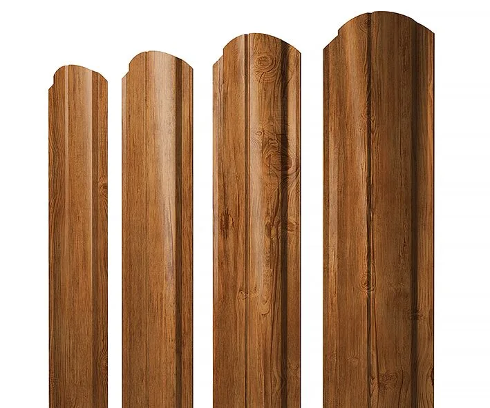Штакетник Полукруглый Slim фигурный 0,45 Print Elite Golden Wood TwinColor