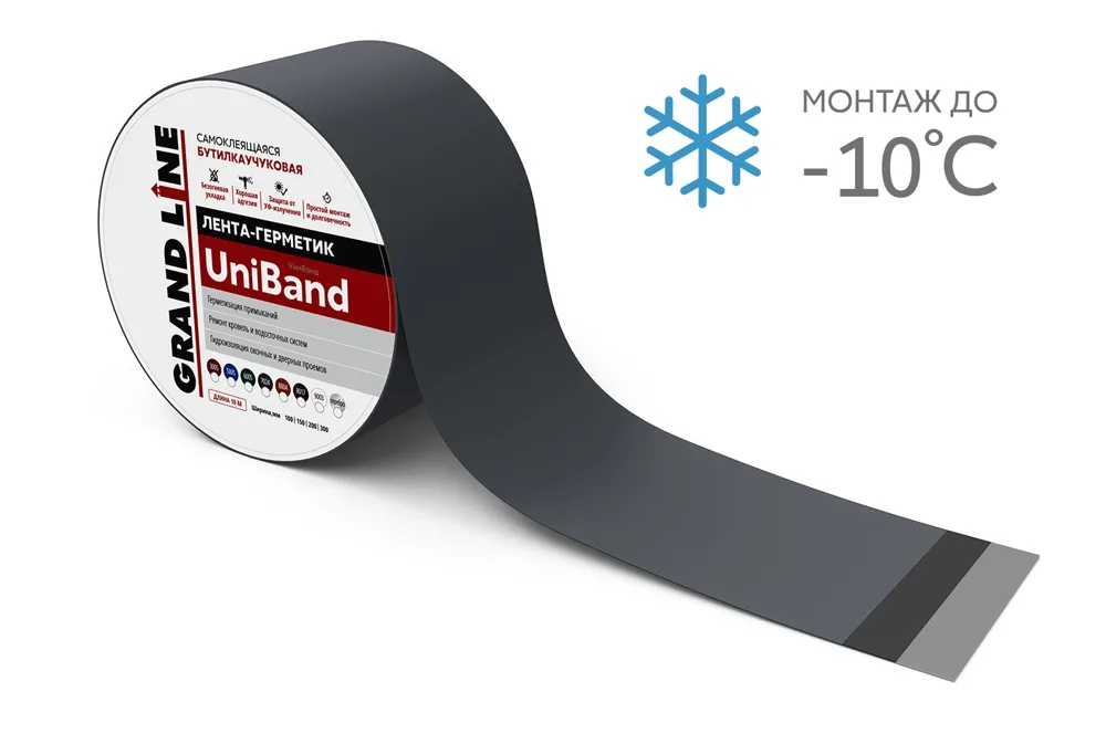 Герметизирующая лента Grand Line UniBand самоклеящаяся RAL 7024 темно-серая 10м*20см