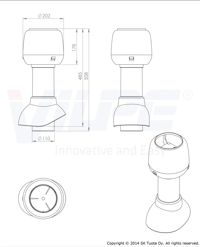 Выход канализации вентиляционный Vilpe Flow 110/300/H антрацит